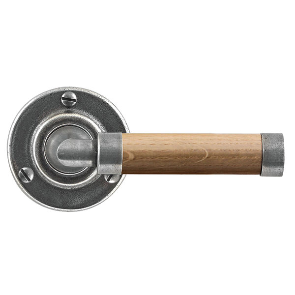 Milton Pewter and Oak Door Handle on Round Rose FD137
