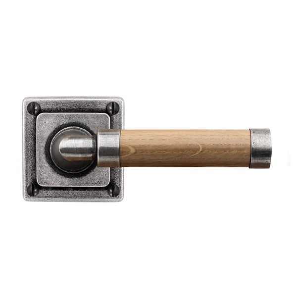 Milton Jesmond Pewter and Oak Door Handle on Square Rose FD145