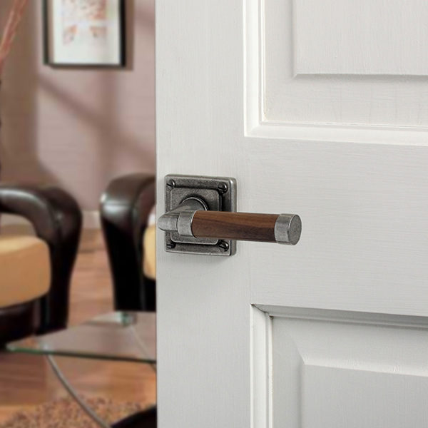 Milton Jesmond Pewter and Walnut Door Handle on Square Rose FD146