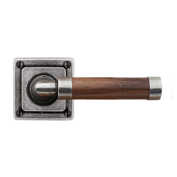 Milton Jesmond Pewter and Walnut Door Handle on Square Rose - FD146