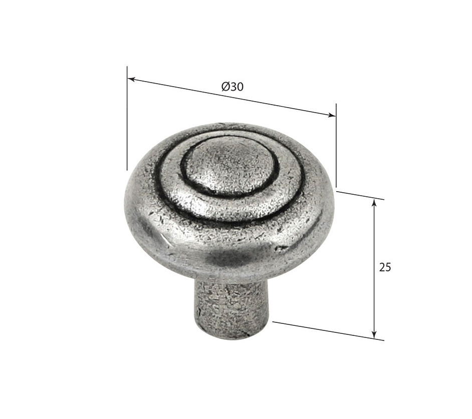 Pewter cupboard knob with ringed detail