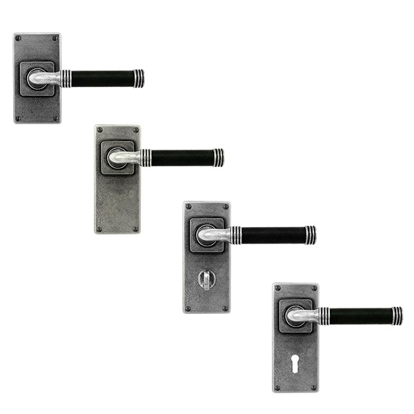 Finesse Jarrow Jesmond Pewter and Black Leather Door Handle The