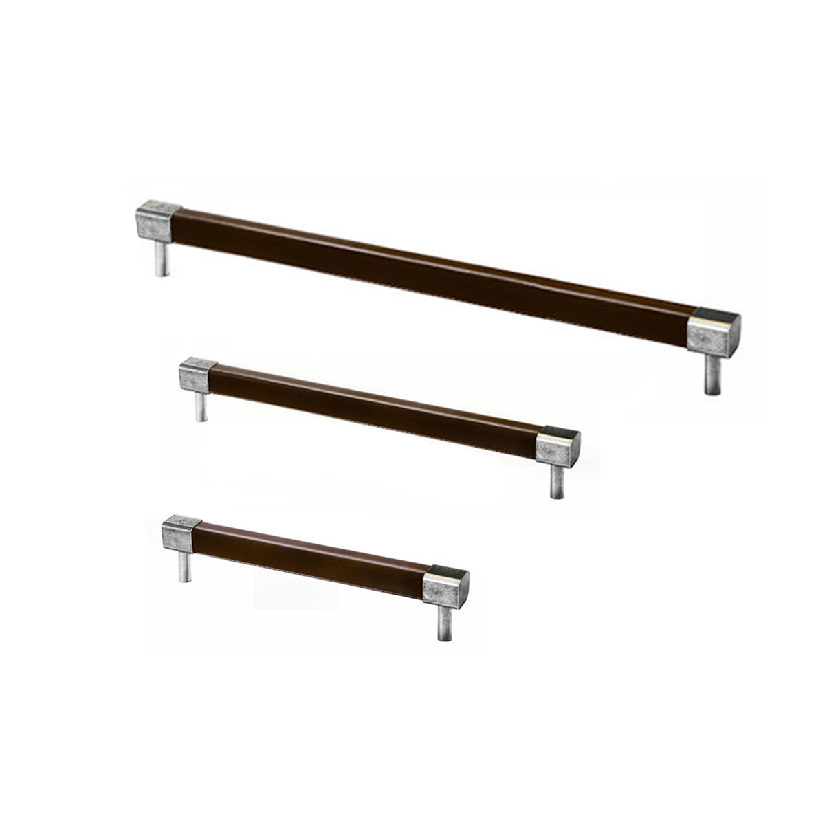 Brown leather kitchen bar handle