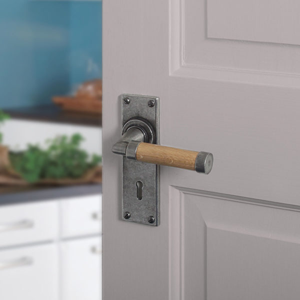 Milton Pewter and Oak Door Handle on Backplate - FD143