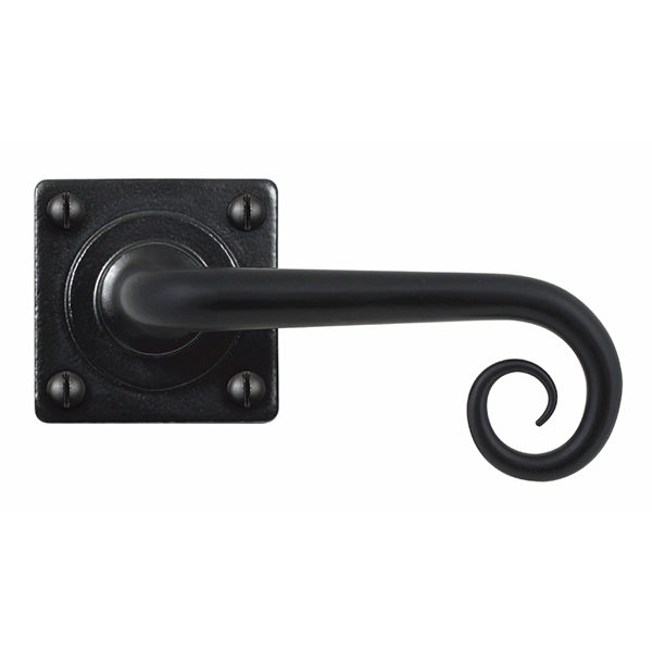 Curl Door Handle on Square Rose – Flat Black - FB1069