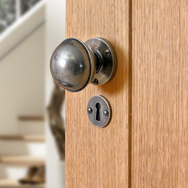 Pewter Round Keyhole Escutcheon on Door FD000