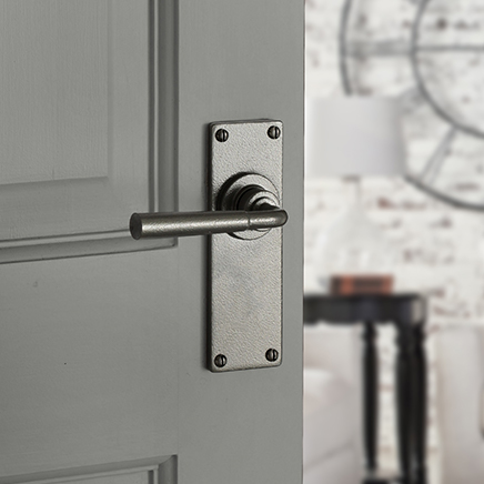 satin lever handle on grey door