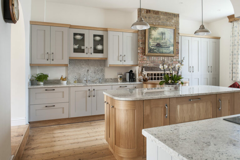 Modern kitchen with pewter cupboard handles